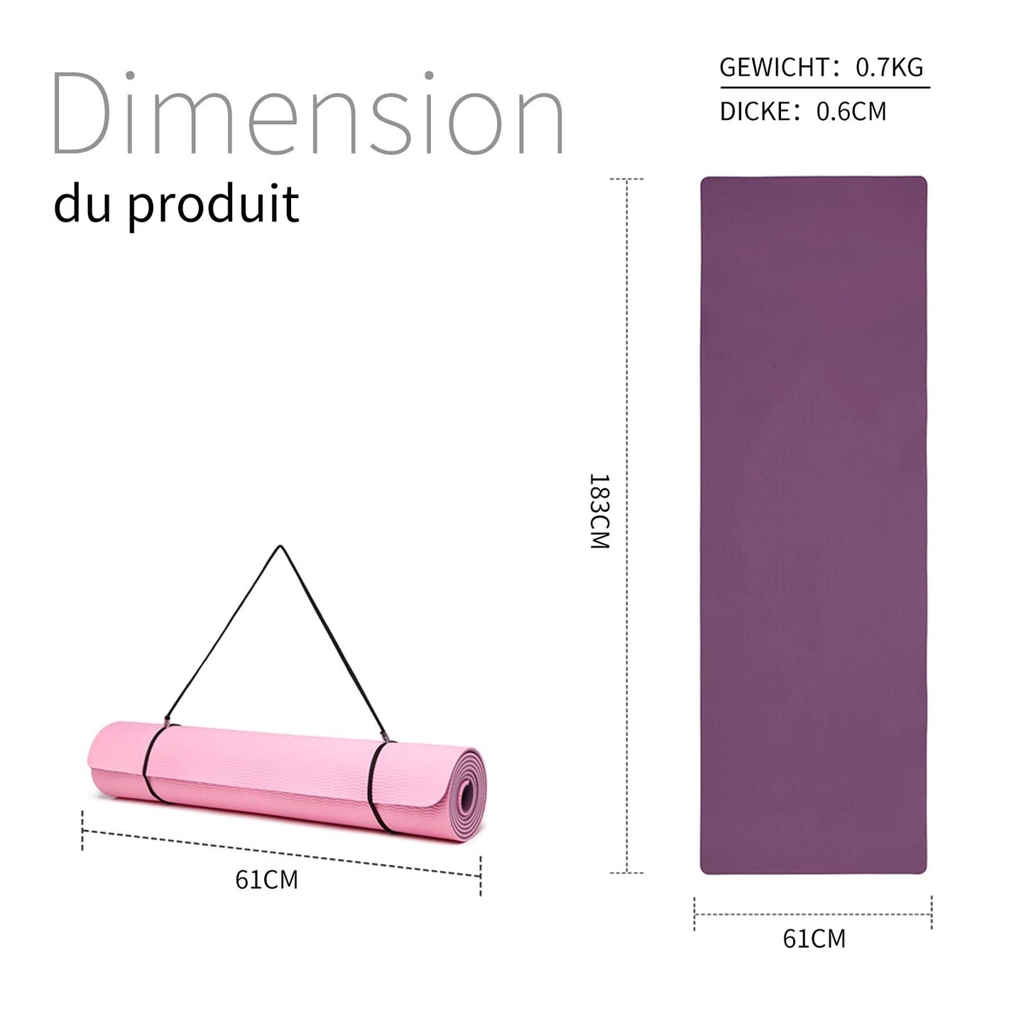Good Nite Gymnastikmatte Yogamatte Fitnessmatte Rutschfest Trainingsmatte Sport Turn Matten Pilates Matte Bodenturnmatte Mit Tragegurt 183 x 61 x 0.6 cm