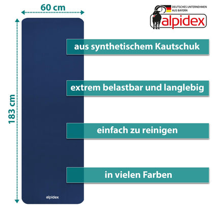 ALPIDEX Yogamatte 183 x 60 x 0,8 cm phthalatfreie Fitnessmatte mit Tragegurt, rutschfest, für Gymnastik, Pilates, Sport, Physiotherapie, HiiT, Yoga, Training und Schlafmatte, hautfreundlich