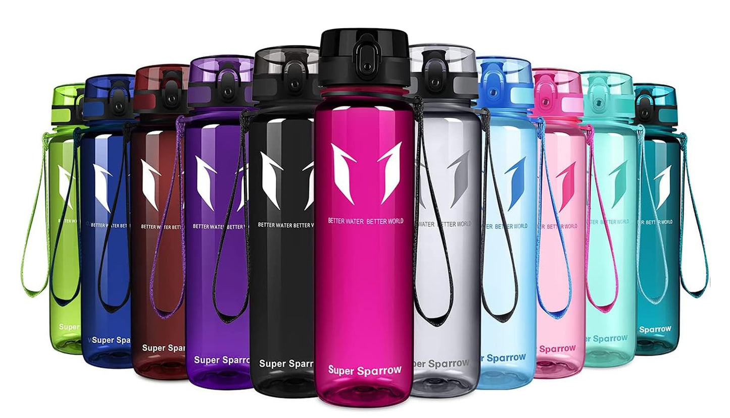 Super Sparrow Trinkflasche, Tritan Wasserflasche, 350 ml, 500 ml, 750 ml, 1000 ml, BPA-frei, Ideale Sportflasche für Sport, Radfahren, Fitness, Universität oder Outdoor, Leicht, Nachhaltig