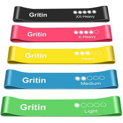 Gritin Fitness Bands [Set of 5] Resistance Bands with 5 Levels, 100% Latex Fitness Band Resistance with German Exercise Instructions and Carry Bag, Gymnastics Band for Muscle Building, Yoga