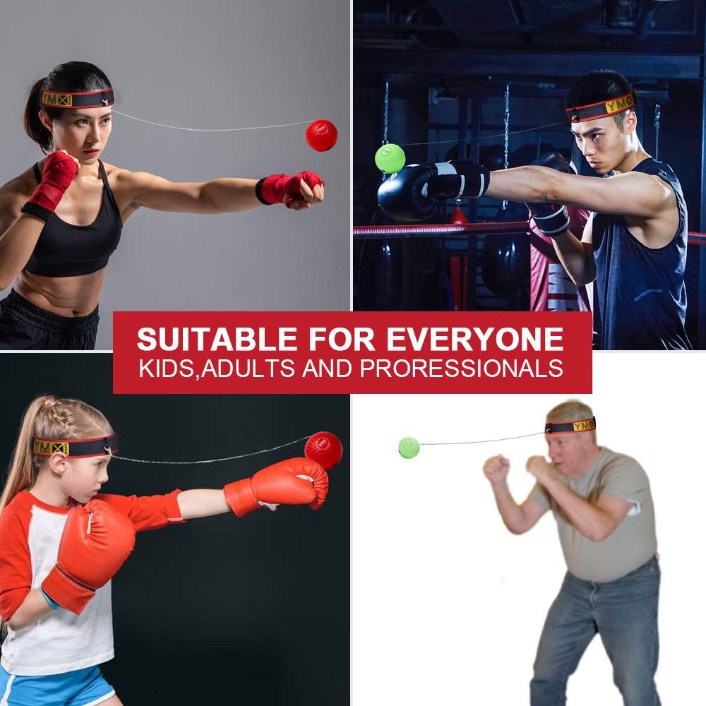 Reflexball - 4 Bälle + 2 Stirnbänder, ideal zum Training von Reflexen, Reaktionsfähigkeit und Hand-Auge-Koordination