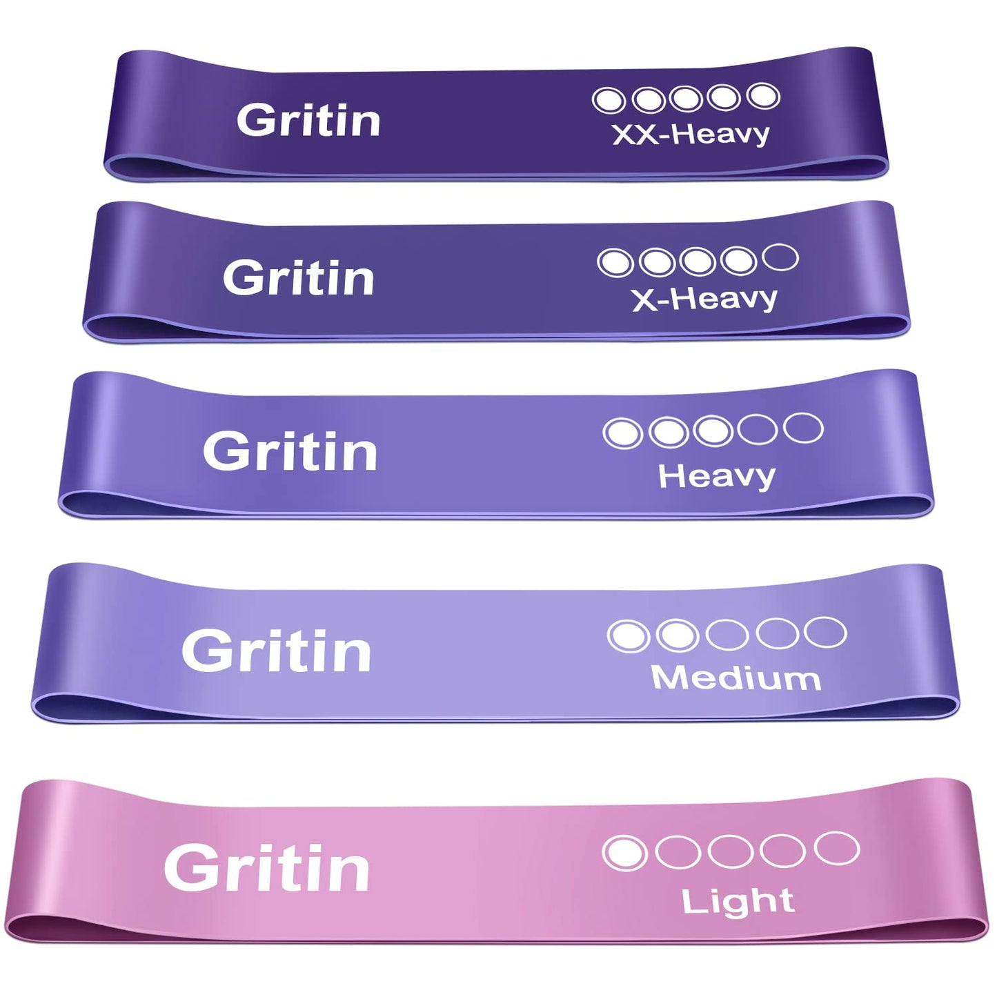 Gritin Fitness Bands [Set of 5] Resistance Bands with 5 Levels, 100% Latex Fitness Band Resistance with German Exercise Instructions and Carry Bag, Gymnastics Band for Muscle Building, Yoga