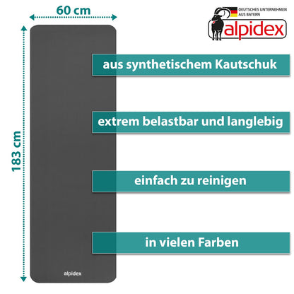 ALPIDEX Yogamatte 183 x 60 x 0,8 cm phthalatfreie Fitnessmatte mit Tragegurt, rutschfest, für Gymnastik, Pilates, Sport, Physiotherapie, HiiT, Yoga, Training und Schlafmatte, hautfreundlich
