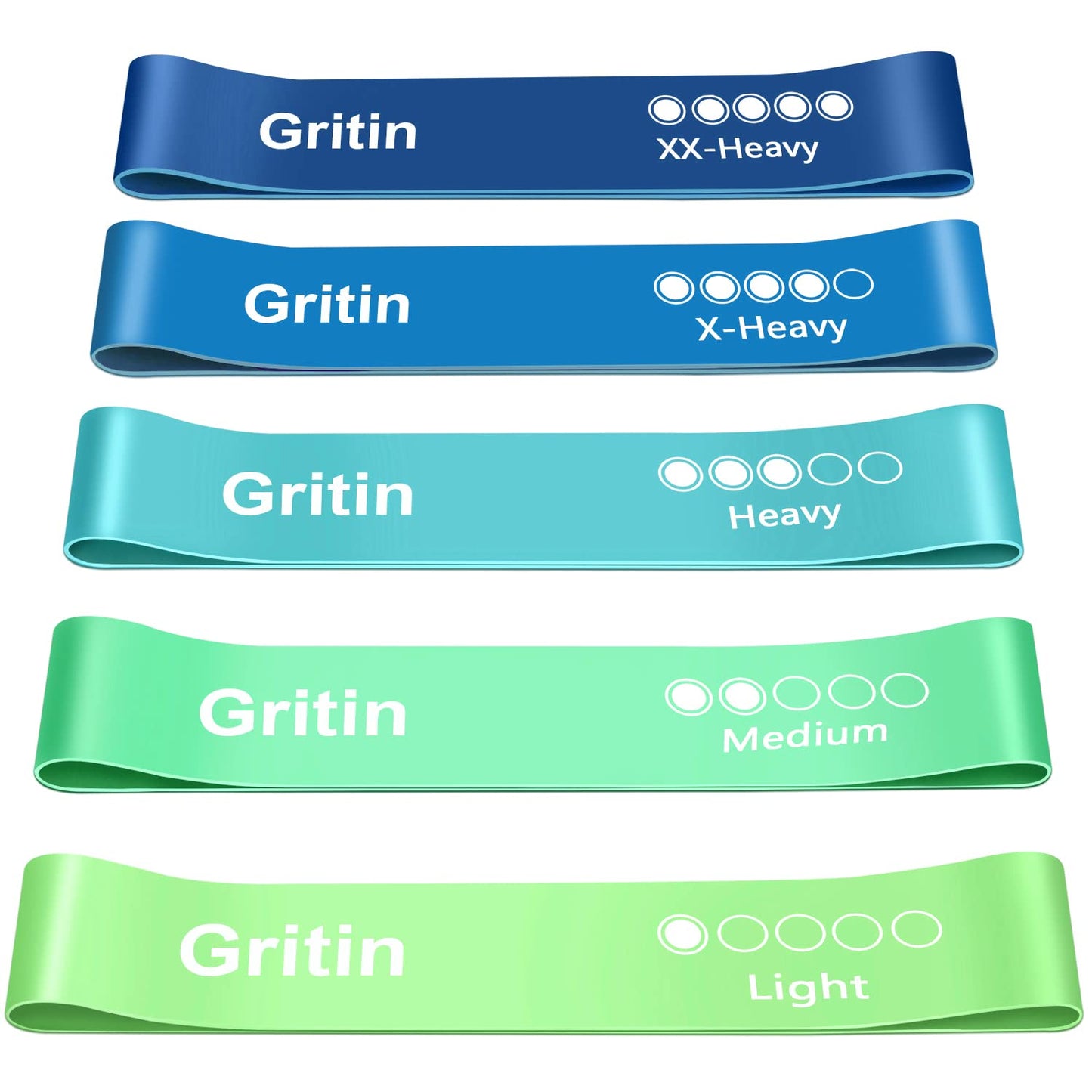 Gritin Fitness Bands [Set of 5] Resistance Bands with 5 Levels, 100% Latex Fitness Band Resistance with German Exercise Instructions and Carry Bag, Gymnastics Band for Muscle Building, Yoga