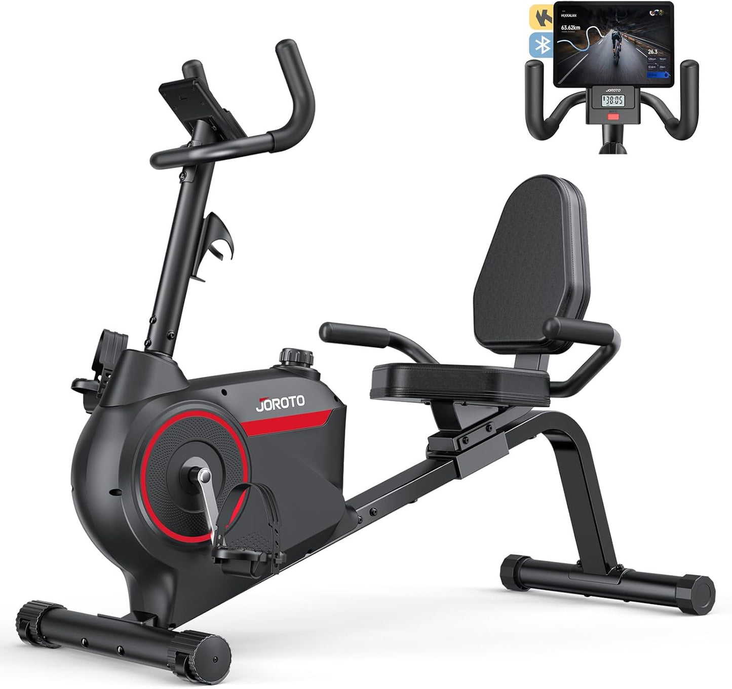 JOROTO JH30 Liegeergometer für Zuhause, Smart Bluetooth Magnetisches Liegefahrrad, Indoor Heimtrainer Ergometer bis 136KG Belastung, LCD Display, Verstellbarer Sitz für Cardio-Training