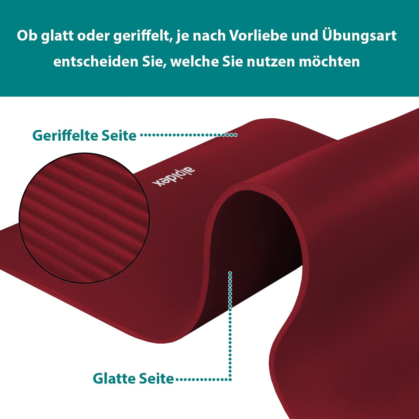 ALPIDEX Yogamatte 183 x 60 x 0,8 cm phthalatfreie Fitnessmatte mit Tragegurt, rutschfest, für Gymnastik, Pilates, Sport, Physiotherapie, HiiT, Yoga, Training und Schlafmatte, hautfreundlich