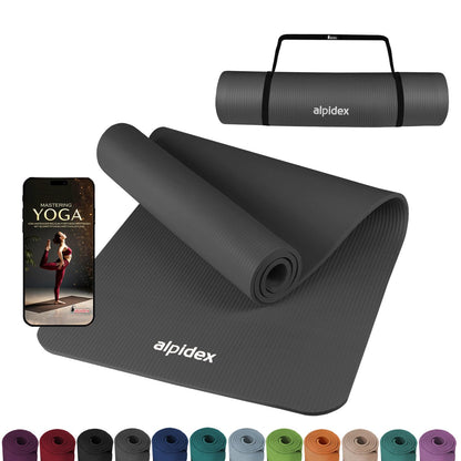 ALPIDEX Yogamatte 183 x 60 x 0,8 cm phthalatfreie Fitnessmatte mit Tragegurt, rutschfest, für Gymnastik, Pilates, Sport, Physiotherapie, HiiT, Yoga, Training und Schlafmatte, hautfreundlich