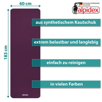 ALPIDEX Yogamatte 183 x 60 x 0,8 cm phthalatfreie Fitnessmatte mit Tragegurt, rutschfest, für Gymnastik, Pilates, Sport, Physiotherapie, HiiT, Yoga, Training und Schlafmatte, hautfreundlich