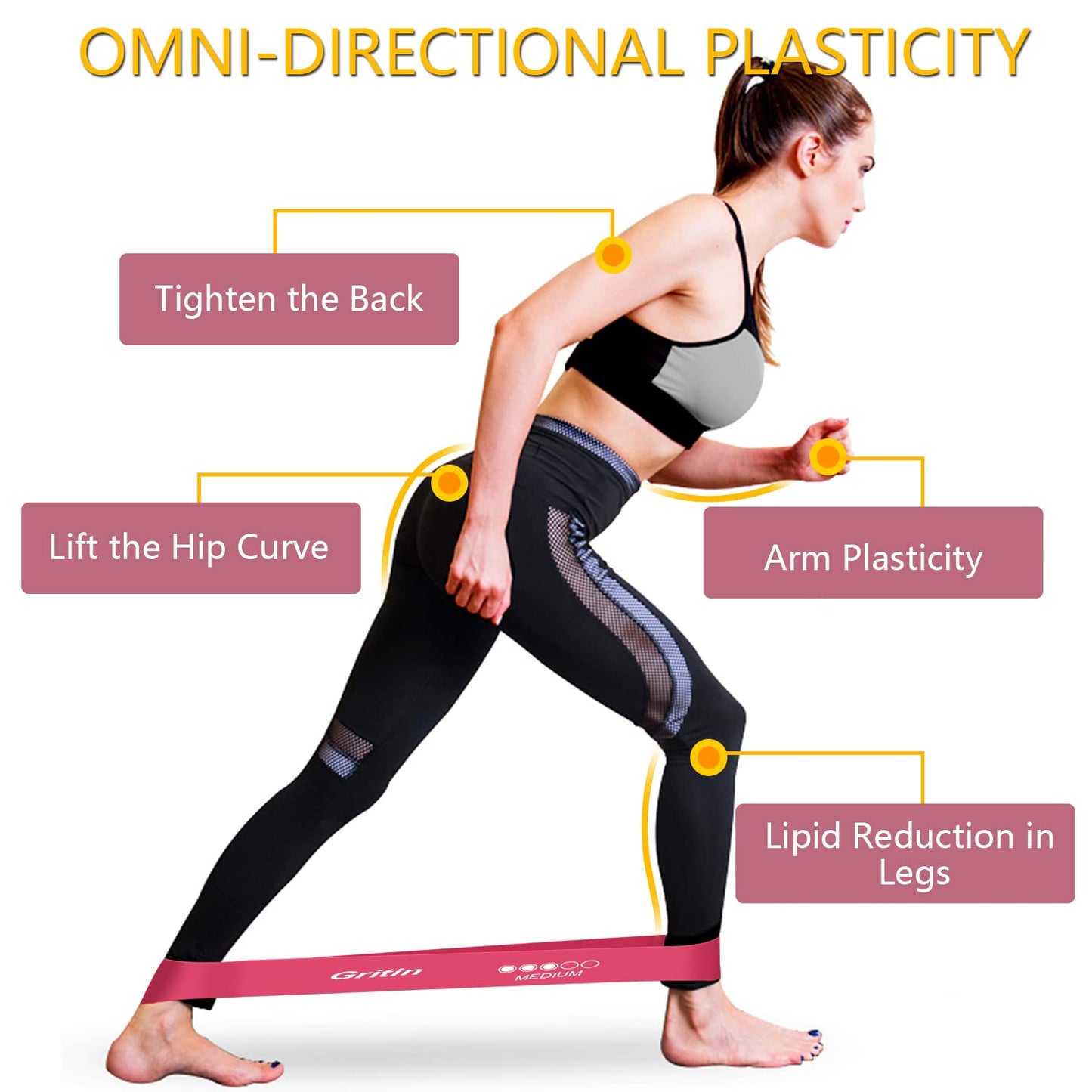 Gritin Fitness Bands [Set of 5] Resistance Bands with 5 Levels, 100% Latex Fitness Band Resistance with German Exercise Instructions and Carry Bag, Gymnastics Band for Muscle Building, Yoga