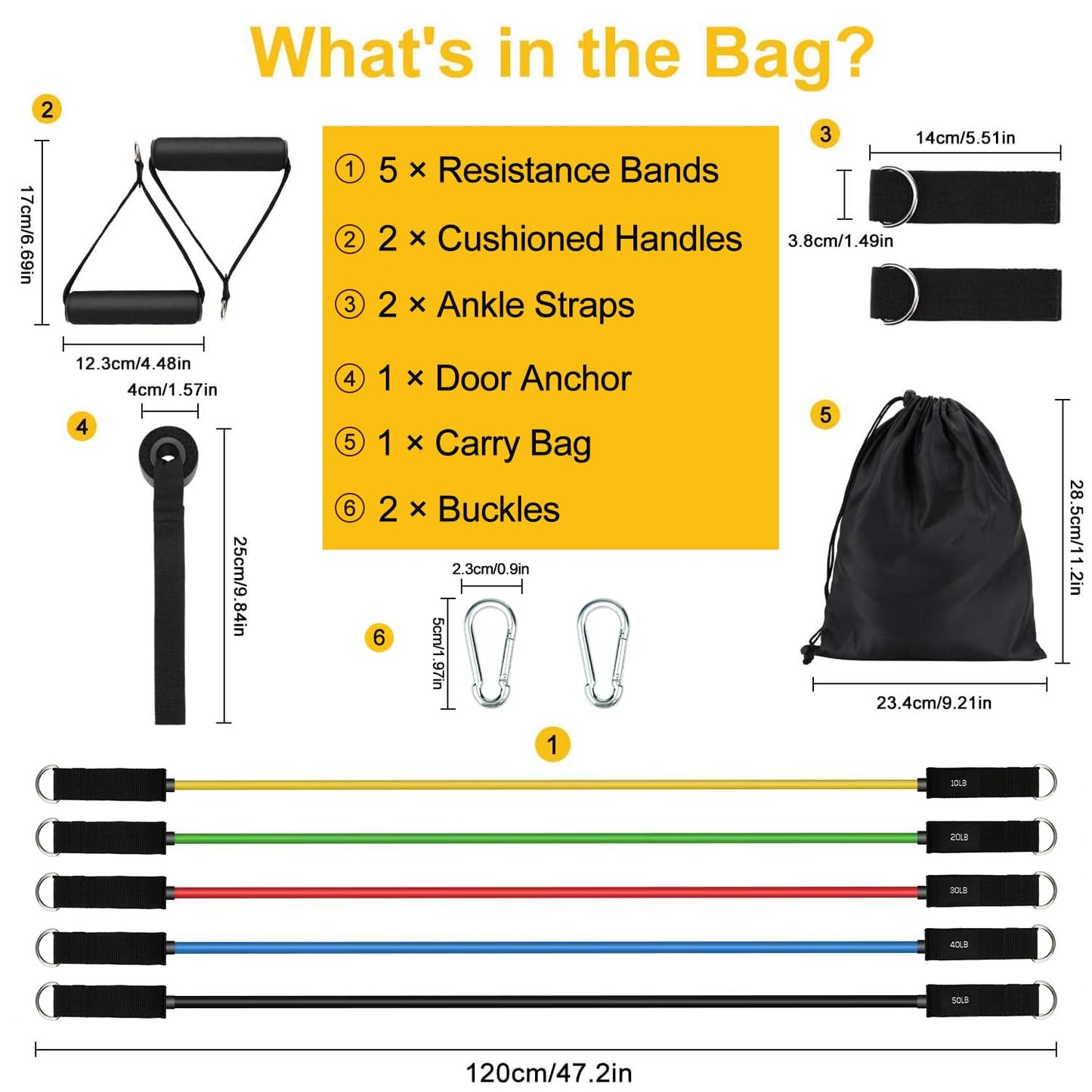 Fitnessbänder Widerstandsbänder mit 8 Stufen, 300 lbs Widerstandsbänder mit Türanker, 2 x Griffen, Trainingsanleitungen & Tragetasche & Knöchelriemen, Fitnessband zum Muskelaufbau, Yoga, Pilates, 1,2 m x 8er Set