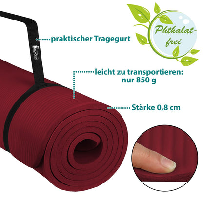 ALPIDEX Yogamatte 183 x 60 x 0,8 cm phthalatfreie Fitnessmatte mit Tragegurt, rutschfest, für Gymnastik, Pilates, Sport, Physiotherapie, HiiT, Yoga, Training und Schlafmatte, hautfreundlich