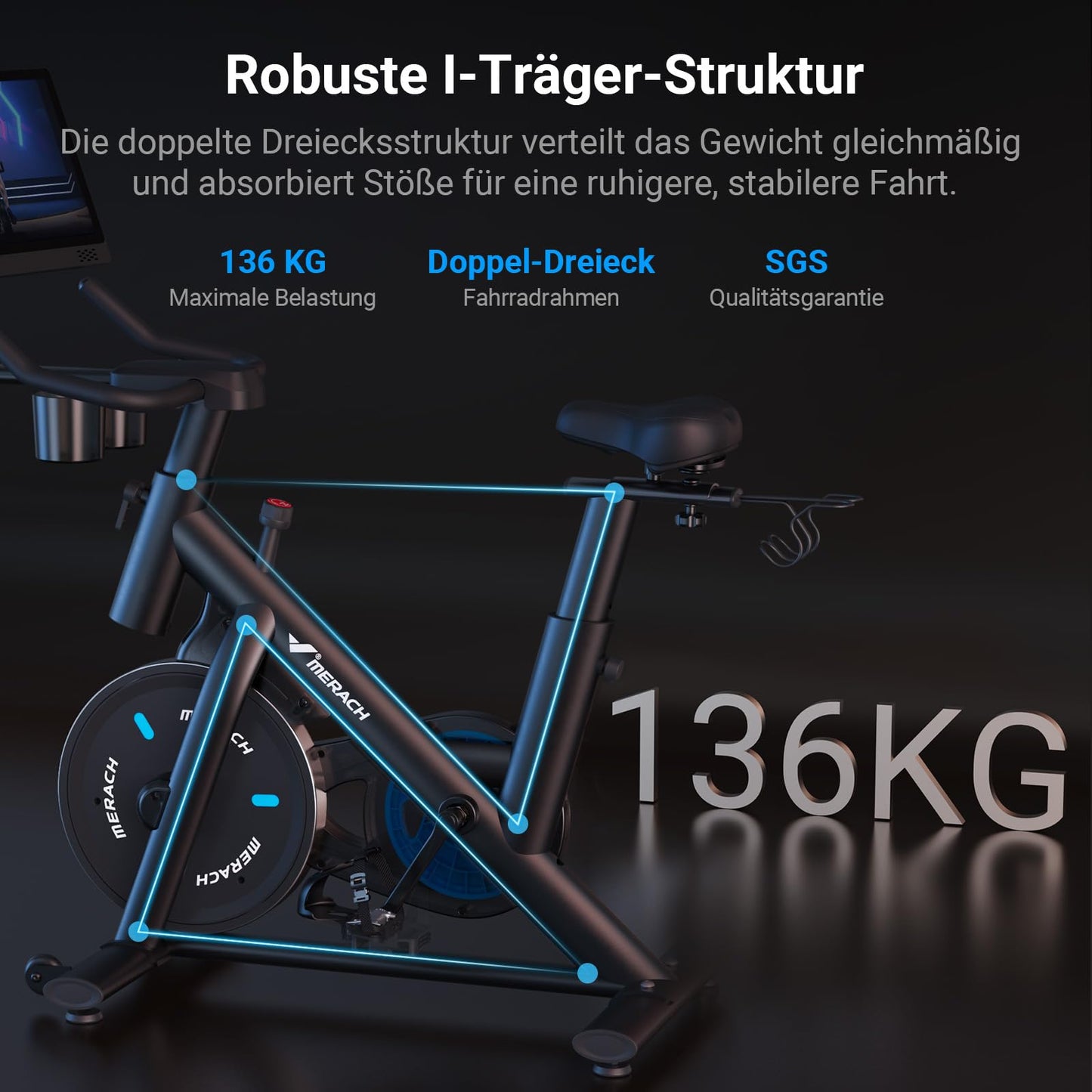 MERACH Heimtrainer mit verstellbarem Widerstand, leises Heimtrainingsfahrrad mit verbessertem LCD-Monitor, Tablet-Halter, Indoor-Cycling-Bike für Cardio-Training zu Hause, eigene App, bis zu 136 kg