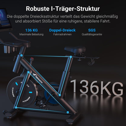 MERACH Heimtrainer mit verstellbarem Widerstand, leises Heimtrainingsfahrrad mit verbessertem LCD-Monitor, Tablet-Halter, Indoor-Cycling-Bike für Cardio-Training zu Hause, eigene App, bis zu 136 kg
