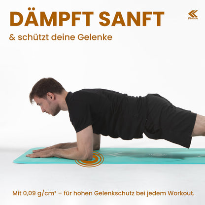 Yoga Matte aus Deutscher Entwicklung – Rutschfeste & gelenkschonende Yogamatte – 2 Komfort-Dicken (1,0 & 1,5 cm) – Weiche Sportmatte & Gymnastikmatte – Für Yoga, Pilates & Krafttraining
