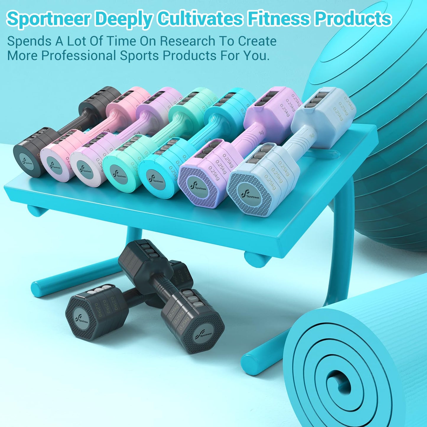 Sportneer Verstellbares Kurzhantel-Set - Kurzhanteln für Frauen, je 1-2,5 kg, 4-in-1 Kurzhantel-Set zu 2, Verstellbares Kurzhantel-Set für Heim-Fitnessstudio, Fitness, Krafttraining, Geschenk