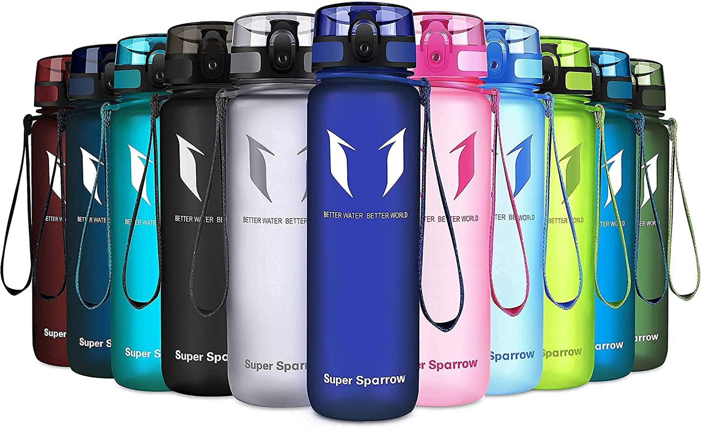 Super Sparrow Trinkflasche, Tritan Wasserflasche, 350 ml, 500 ml, 750 ml, 1000 ml, BPA-frei, Ideale Sportflasche für Sport, Radfahren, Fitness, Universität oder Outdoor, Leicht, Nachhaltig