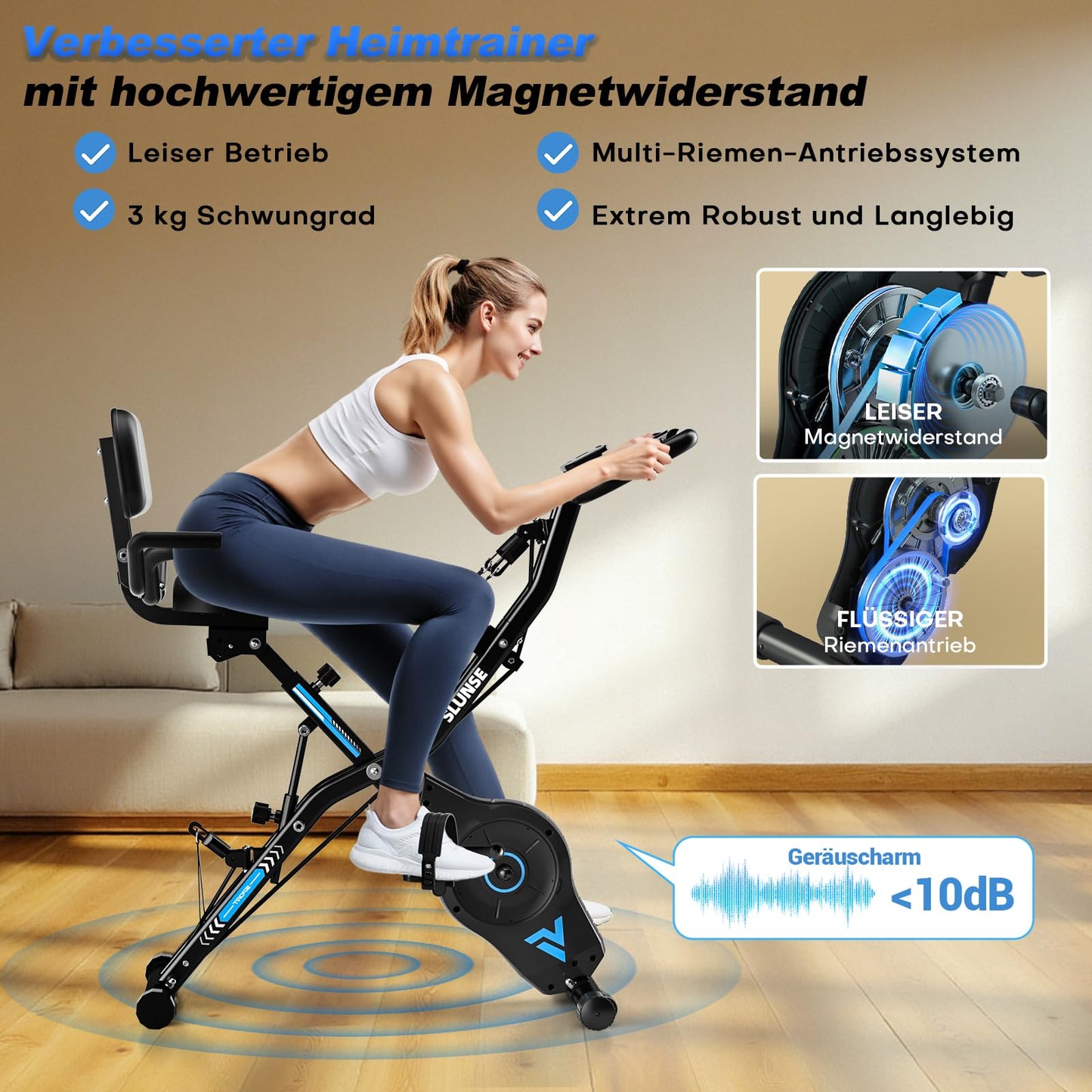5-in-1 Heimtrainer Fahrrad, 2025 Neu Hometrainer Fahrrad mit 16 Stufen Magnetwiderstand, Klappbar Ergometer Heimtrainer mit 10dB extra Leise, Indoor Bike für Kardio-Training zu Hause, Bis 160KG