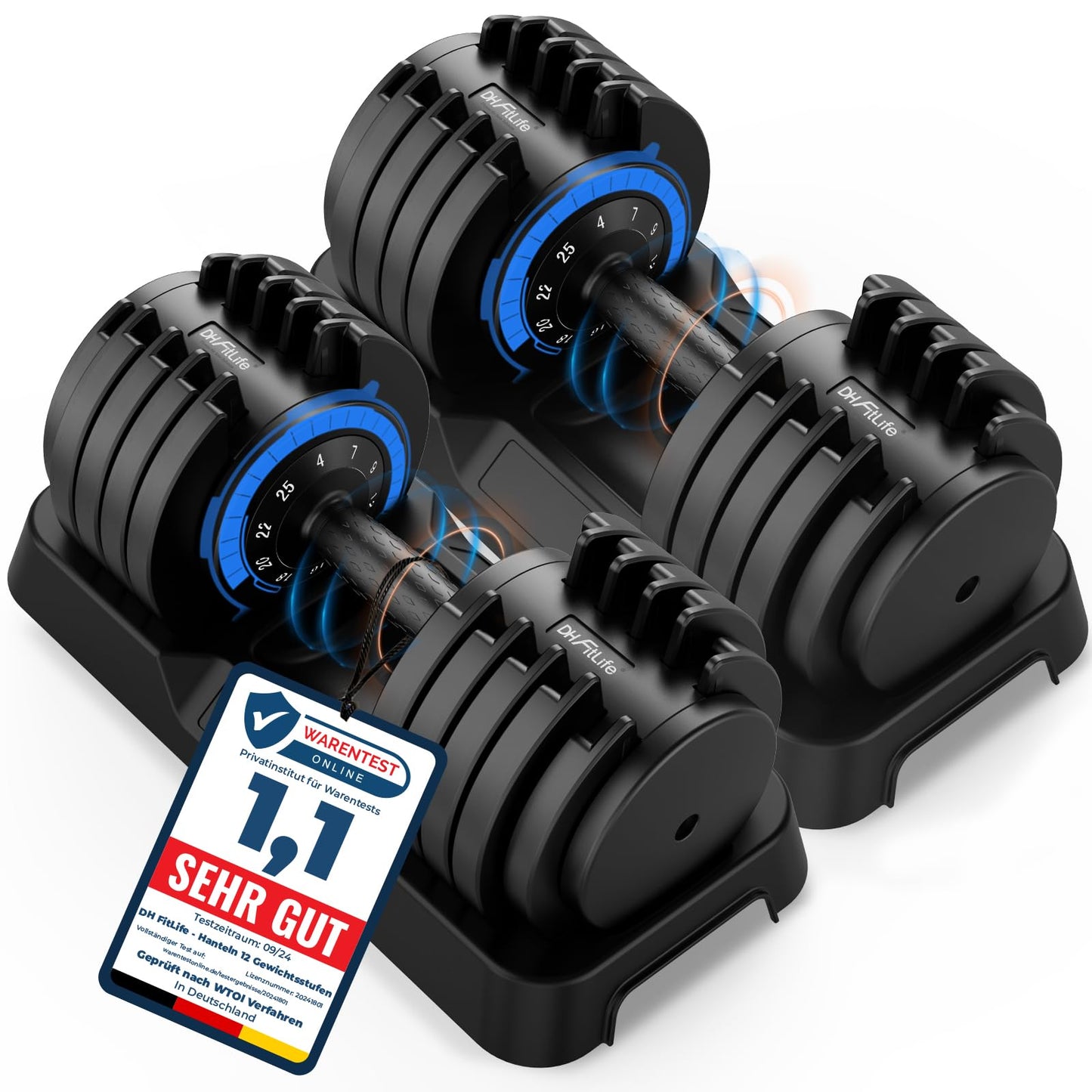 DH FitLife 25 kg verstellbare Kurzhanteln 4 bis 25 kg mit 10 Gewichtsstufen, Kurzhantel-Set mit Gewichtsscheiben, variable Gewichte 10 in 1