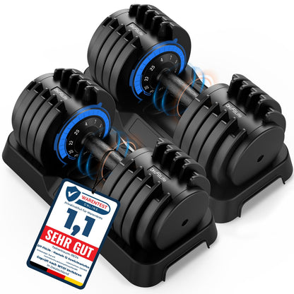 DH FitLife 25 kg verstellbare Kurzhanteln 4 bis 25 kg mit 10 Gewichtsstufen, Kurzhantel-Set mit Gewichtsscheiben, variable Gewichte 10 in 1