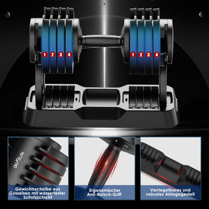 DH FitLife 25 kg verstellbare Kurzhanteln 4 bis 25 kg mit 10 Gewichtsstufen, Kurzhantel-Set mit Gewichtsscheiben, variable Gewichte 10 in 1