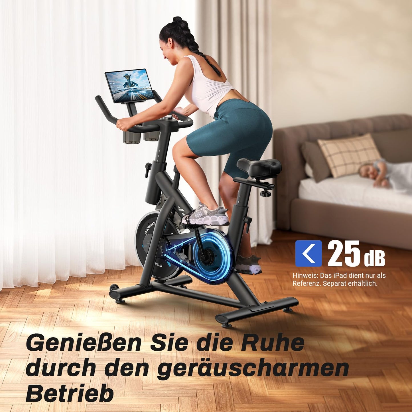 MERACH Heimtrainer mit verstellbarem Widerstand, leises Heimtrainingsfahrrad mit verbessertem LCD-Monitor, Tablet-Halter, Indoor-Cycling-Bike für Cardio-Training zu Hause, eigene App, bis zu 136 kg