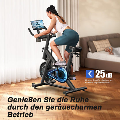MERACH Heimtrainer mit verstellbarem Widerstand, leises Heimtrainingsfahrrad mit verbessertem LCD-Monitor, Tablet-Halter, Indoor-Cycling-Bike für Cardio-Training zu Hause, eigene App, bis zu 136 kg