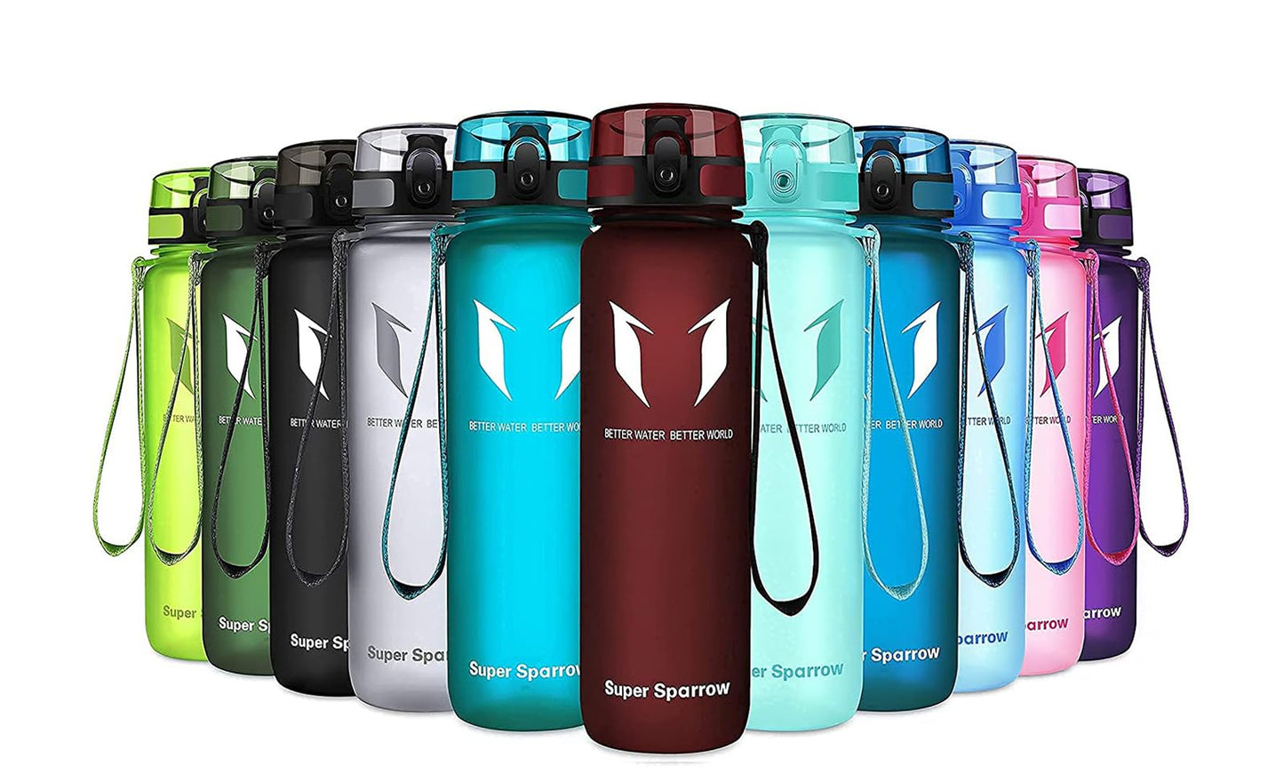 Super Sparrow Trinkflasche, Tritan Wasserflasche, 350 ml, 500 ml, 750 ml, 1000 ml, BPA-frei, Ideale Sportflasche für Sport, Radfahren, Fitness, Universität oder Outdoor, Leicht, Nachhaltig