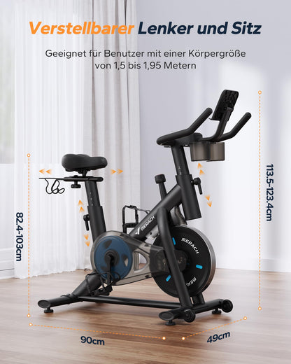 MERACH Heimtrainer mit verstellbarem Widerstand, leises Heimtrainingsfahrrad mit verbessertem LCD-Monitor, Tablet-Halter, Indoor-Cycling-Bike für Cardio-Training zu Hause, eigene App, bis zu 136 kg