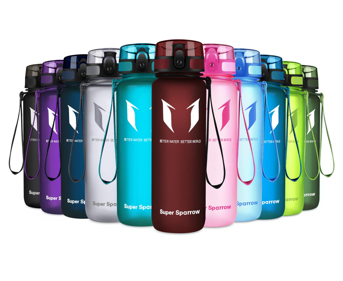 Super Sparrow Trinkflasche, Tritan Wasserflasche, 350 ml, 500 ml, 750 ml, 1000 ml, BPA-frei, Ideale Sportflasche für Sport, Radfahren, Fitness, Universität oder Outdoor, Leicht, Nachhaltig