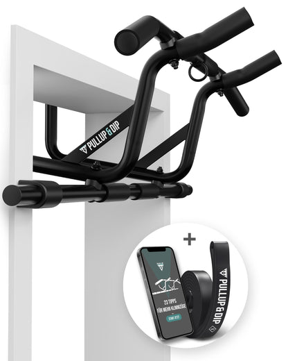 PULLUP & DIP Klimmzugstange für Türrahmen zum Einhängen ohne Schrauben und kein Abrutschen, Profi Türreck, Pull-up Bar mit gepolsterten Griffen