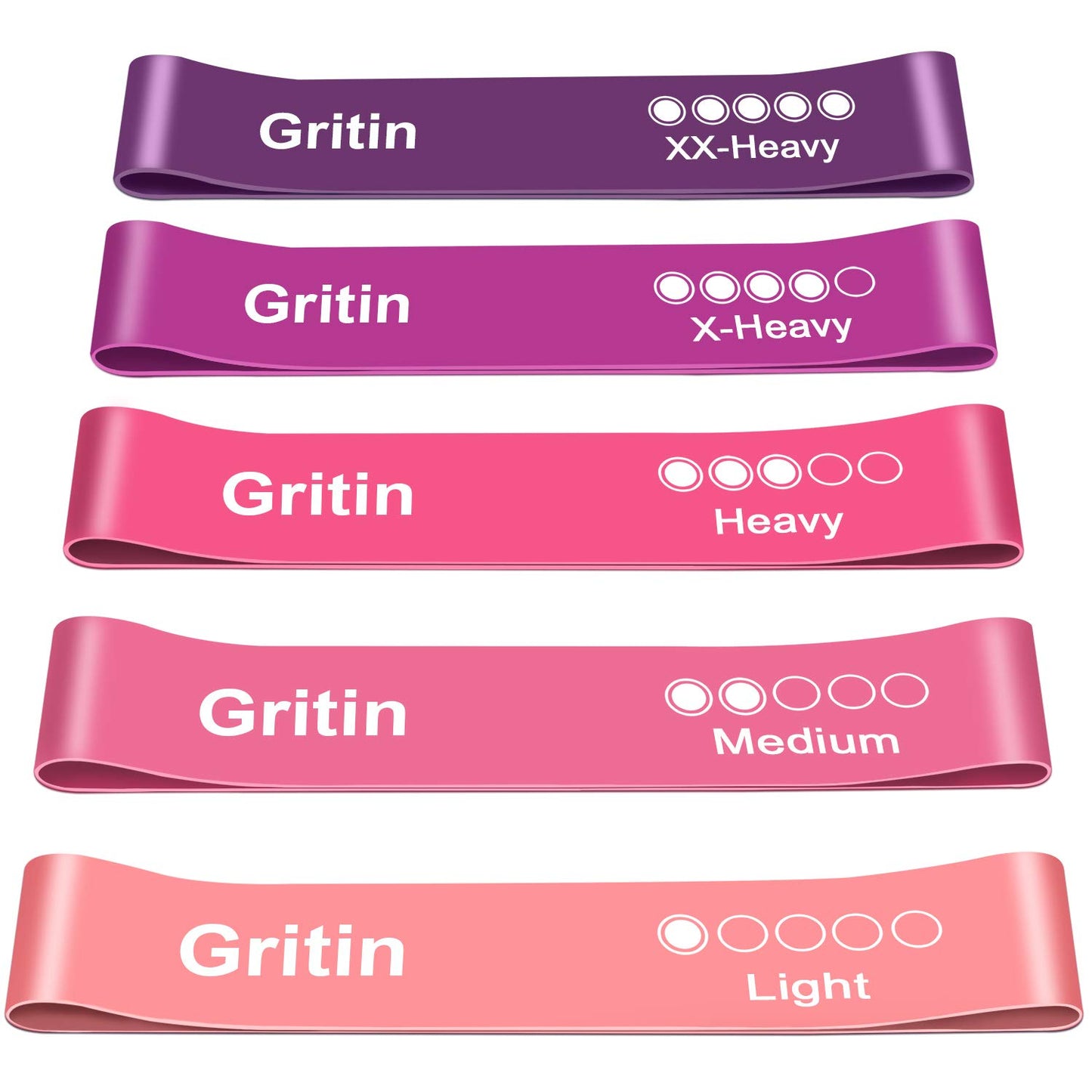 Gritin Fitness Bands [Set of 5] Resistance Bands with 5 Levels, 100% Latex Fitness Band Resistance with German Exercise Instructions and Carry Bag, Gymnastics Band for Muscle Building, Yoga