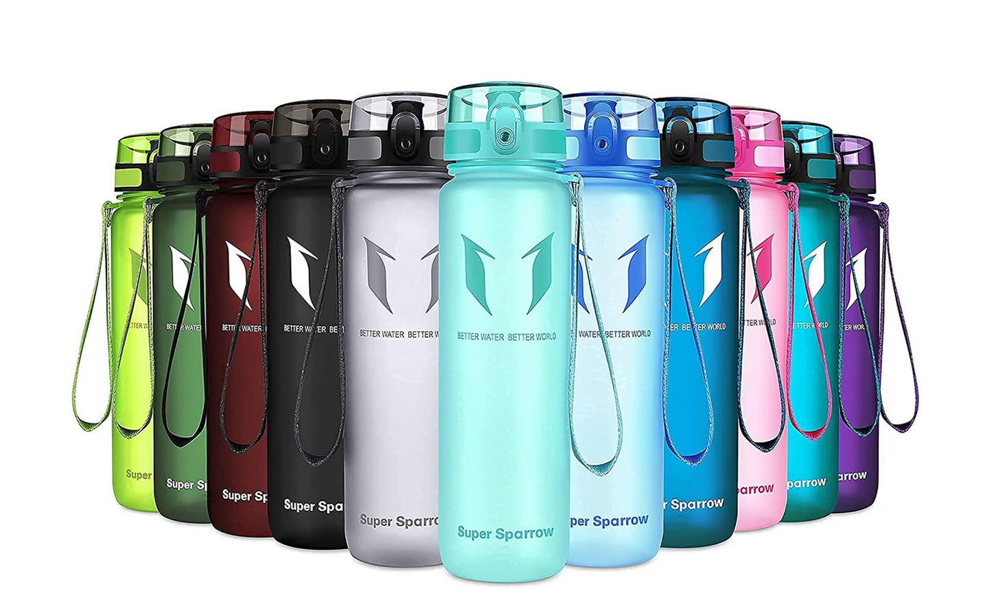 Super Sparrow Trinkflasche, Tritan Wasserflasche, 350 ml, 500 ml, 750 ml, 1000 ml, BPA-frei, Ideale Sportflasche für Sport, Radfahren, Fitness, Universität oder Outdoor, Leicht, Nachhaltig