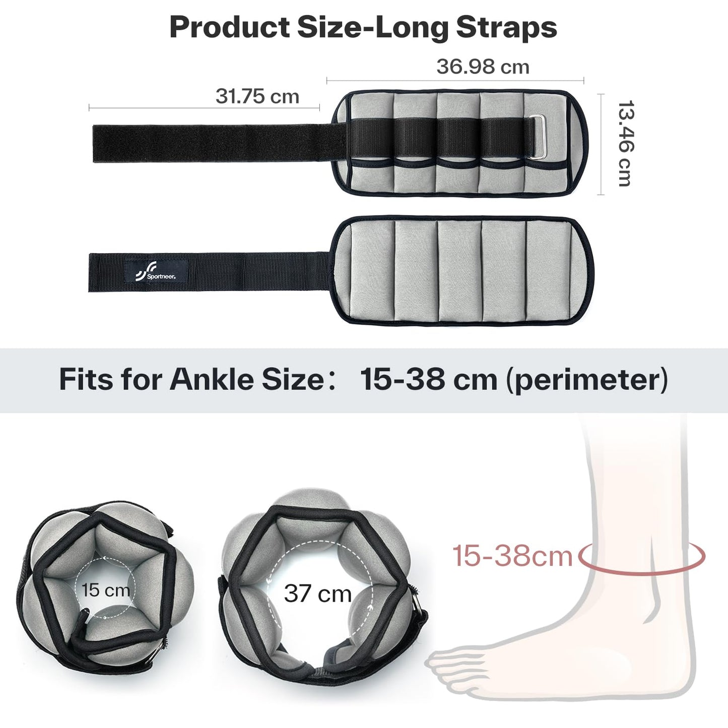 Sportneer 2er Pack Knöchelgewichte Verstellbares Knöchelgewichte-Set Handgelenkriemen 0,45 kg - 2,25 kg (pro Knöchel) / 0,9 kg - 4,5 kg (pro Paar)