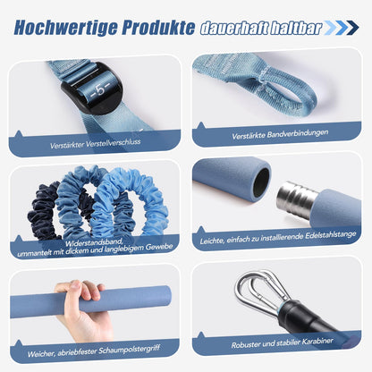 ALongSong Fitness-Bänder-Set mit 6 Widerstandsbändern 20-180 lbs oder 20-240 lbs & Pilates-Stange, Griffen, Türanker für Fitness, Widerstandstraining, Krafttraining, Fitnessgeräte für zu Hause