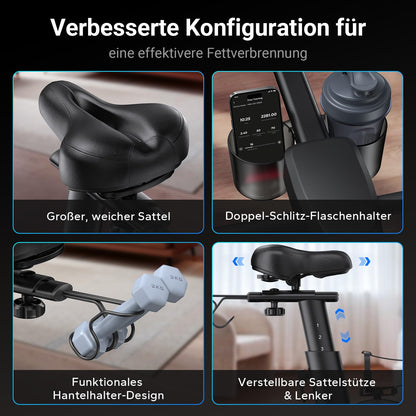 MERACH Heimtrainer mit verstellbarem Widerstand, leises Heimtrainingsfahrrad mit verbessertem LCD-Monitor, Tablet-Halter, Indoor-Cycling-Bike für Cardio-Training zu Hause, eigene App, bis zu 136 kg