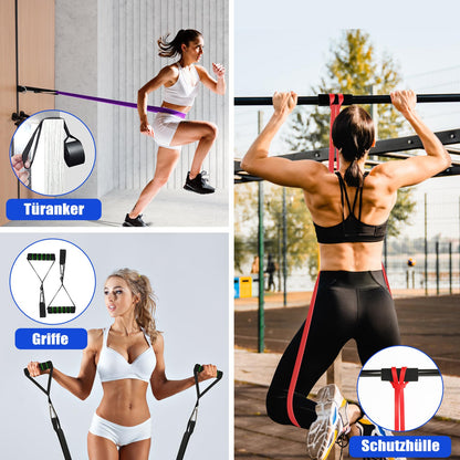Fokky Fitnessbänder Resistance Bands Set mit 4 Stufen, Widerstandsbänder mit Türanker, Griffen, Schutzhülle, Tragetasche&Trainingsanleitung, Klimmzug Bänder für Stretching/Yoga/Klimmzüge/Krafttraining