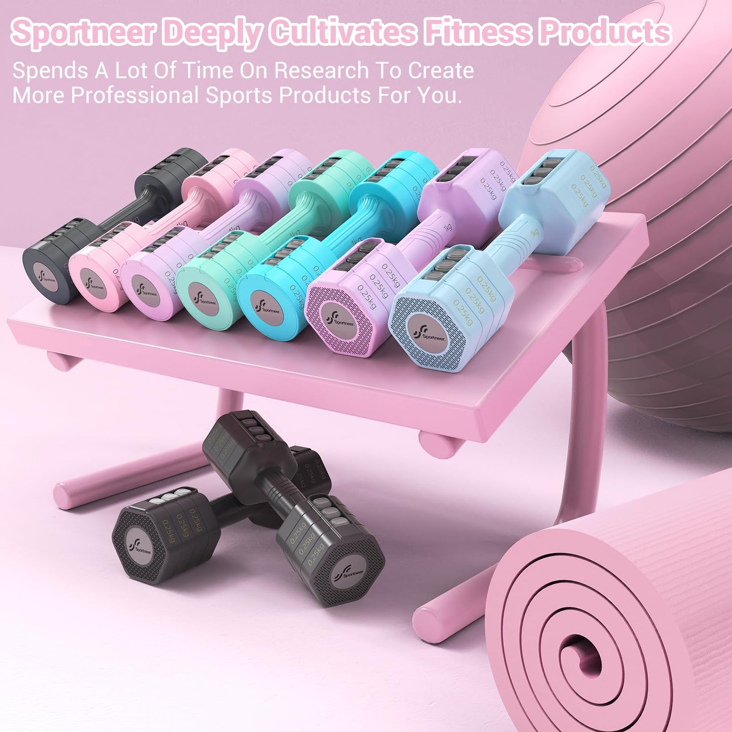 Sportneer Verstellbares Kurzhantel-Set - Kurzhanteln für Frauen, je 1-2,5 kg, 4-in-1 Kurzhantel-Set zu 2, Verstellbares Kurzhantel-Set für Heim-Fitnessstudio, Fitness, Krafttraining, Geschenk