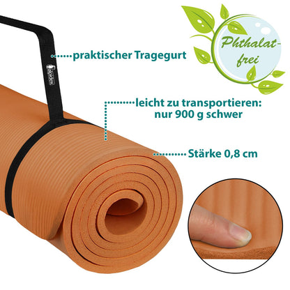 ALPIDEX Yogamatte 183 x 60 x 0,8 cm phthalatfreie Fitnessmatte mit Tragegurt, rutschfest, für Gymnastik, Pilates, Sport, Physiotherapie, HiiT, Yoga, Training und Schlafmatte, hautfreundlich