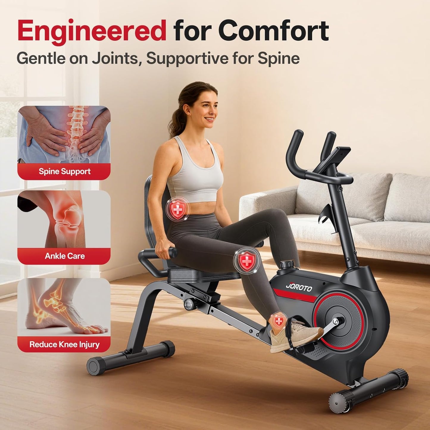 JOROTO JH30 Liegeergometer für Zuhause, Smart Bluetooth Magnetisches Liegefahrrad, Indoor Heimtrainer Ergometer bis 136KG Belastung, LCD Display, Verstellbarer Sitz für Cardio-Training
