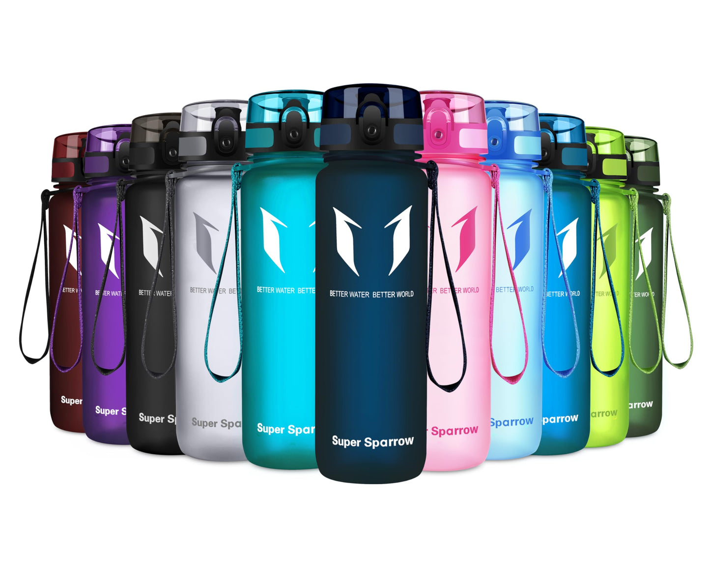 Super Sparrow Trinkflasche, Tritan Wasserflasche, 350 ml, 500 ml, 750 ml, 1000 ml, BPA-frei, Ideale Sportflasche für Sport, Radfahren, Fitness, Universität oder Outdoor, Leicht, Nachhaltig