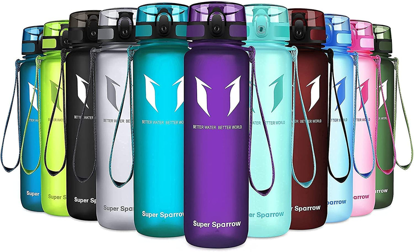 Super Sparrow Trinkflasche, Tritan Wasserflasche, 350 ml, 500 ml, 750 ml, 1000 ml, BPA-frei, Ideale Sportflasche für Sport, Radfahren, Fitness, Universität oder Outdoor, Leicht, Nachhaltig
