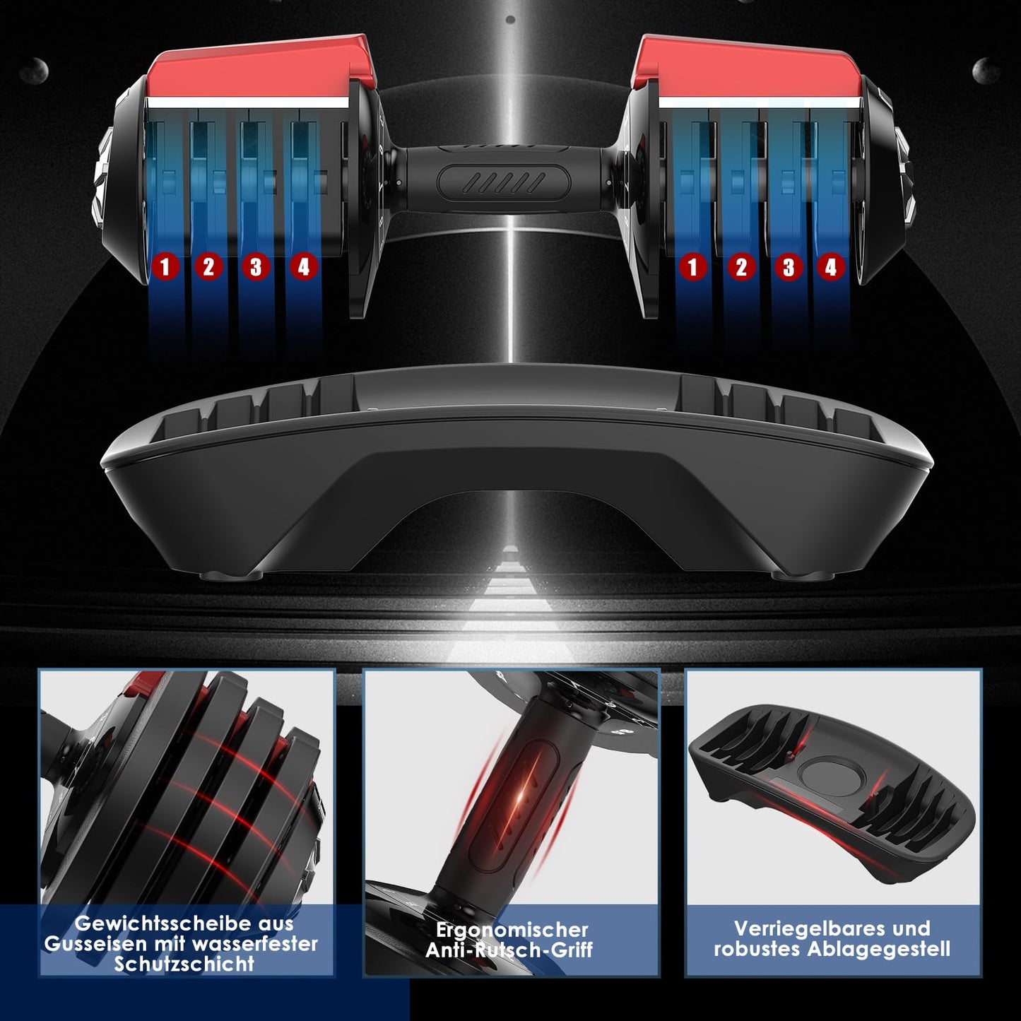 DH FitLife verstellbare Kurzhanteln 1,5 bis 18 kg mit 12 Gewichtsstufen, Kurzhantel-Set mit Gewichtsscheiben, verstellbare Kurzhanteln