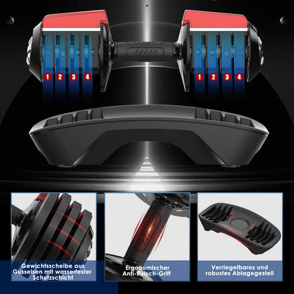 DH FitLife verstellbare Kurzhanteln 1,5 bis 18 kg mit 12 Gewichtsstufen, Kurzhantel-Set mit Gewichtsscheiben, verstellbare Kurzhanteln