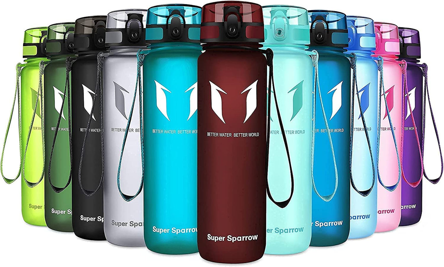 Super Sparrow Trinkflasche, Tritan Wasserflasche, 350 ml, 500 ml, 750 ml, 1000 ml, BPA-frei, Ideale Sportflasche für Sport, Radfahren, Fitness, Universität oder Outdoor, Leicht, Nachhaltig