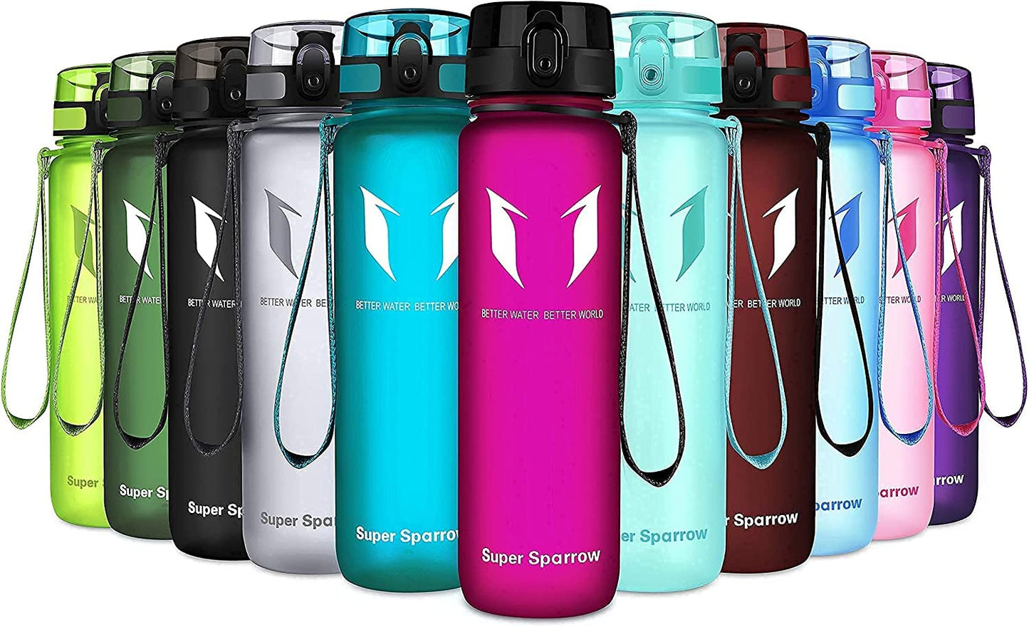 Super Sparrow Trinkflasche, Tritan Wasserflasche, 350 ml, 500 ml, 750 ml, 1000 ml, BPA-frei, Ideale Sportflasche für Sport, Radfahren, Fitness, Universität oder Outdoor, Leicht, Nachhaltig