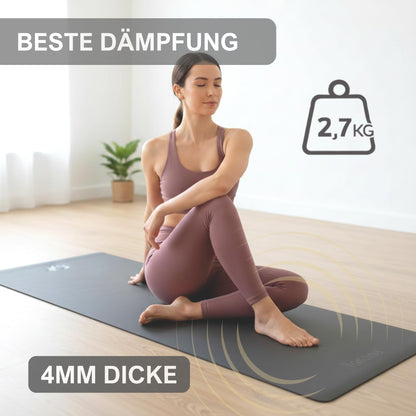 Yosana Yogamatte aus Naturkautschuk | Extrem rutschfest | Ultra-Grip-Oberfläche aus umweltfreundlichem PU | Extra breit 68 cm | Inklusive Tragegurt | Yogamatte 183 x 68 cm | 4 mm dünn