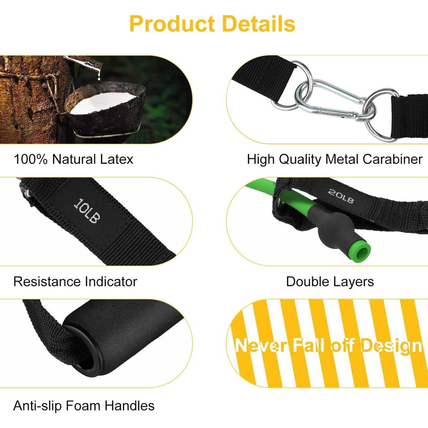 Fitnessbänder Widerstandsbänder mit 8 Stufen, 300 lbs Widerstandsbänder mit Türanker, 2 x Griffen, Trainingsanleitungen & Tragetasche & Knöchelriemen, Fitnessband zum Muskelaufbau, Yoga, Pilates, 1,2 m x 8er Set