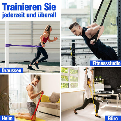 Fokky Fitnessbänder Resistance Bands Set mit 4 Stufen, Widerstandsbänder mit Türanker, Griffen, Schutzhülle, Tragetasche&Trainingsanleitung, Klimmzug Bänder für Stretching/Yoga/Klimmzüge/Krafttraining