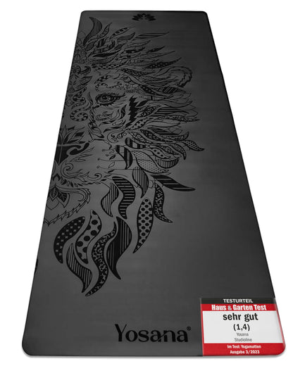 Yosana Yogamatte aus Naturkautschuk | Extrem rutschfest | Ultra-Grip-Oberfläche aus umweltfreundlichem PU | Extra breit 68 cm | Inklusive Tragegurt | Yogamatte 183 x 68 cm | 4 mm dünn