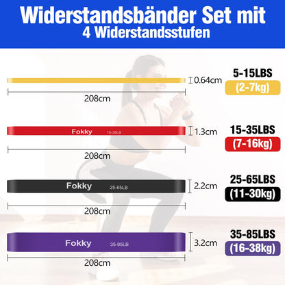 Fokky Fitnessbänder Resistance Bands Set mit 4 Stufen, Widerstandsbänder mit Türanker, Griffen, Schutzhülle, Tragetasche&Trainingsanleitung, Klimmzug Bänder für Stretching/Yoga/Klimmzüge/Krafttraining